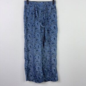 Cienna Pants Womens S Blue Silk Blend Paisley Wide Leg Boho Hippie Artsy Indie